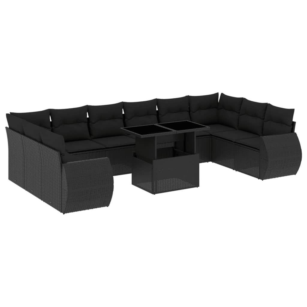 Set canapele de grădină cu perne, 11 piese, negru, poliratan GartenMobel Dekor