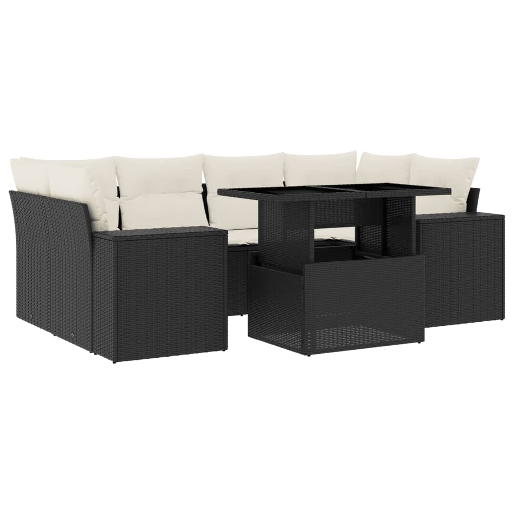 Set canapele de grădină cu perne, 7 piese, negru, poliratan GartenMobel Dekor