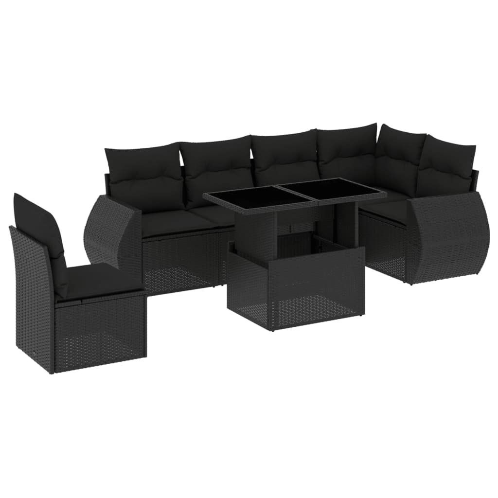 Set canapele de grădină cu perne, 7 piese, negru, poliratan GartenMobel Dekor