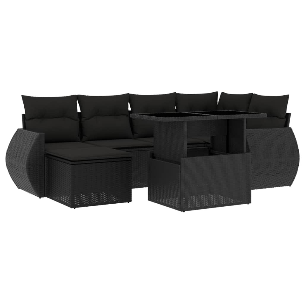 Set canapele de grădină cu perne, 7 piese, negru, poliratan GartenMobel Dekor