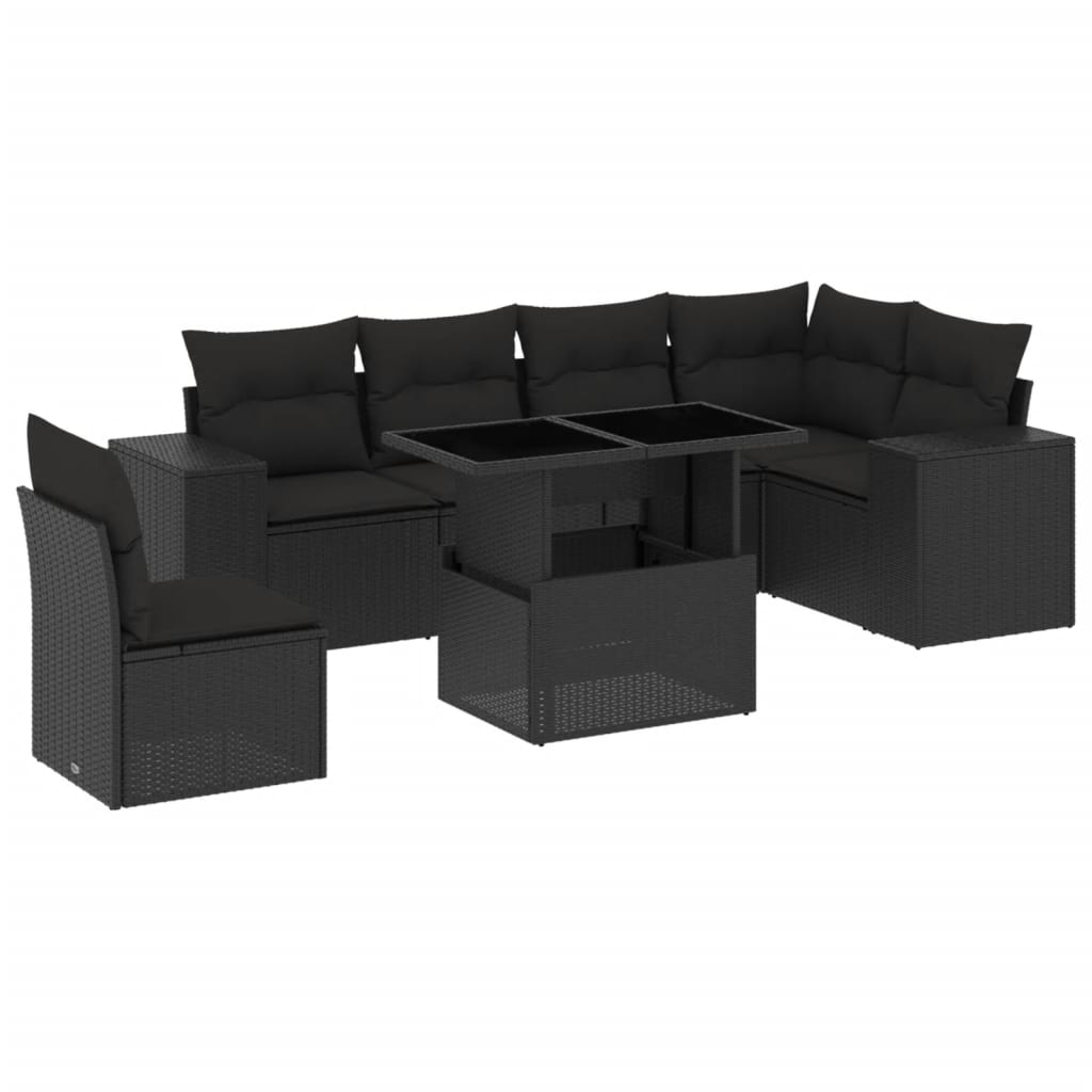 Set canapele de grădină cu perne, 7 piese, negru, poliratan GartenMobel Dekor