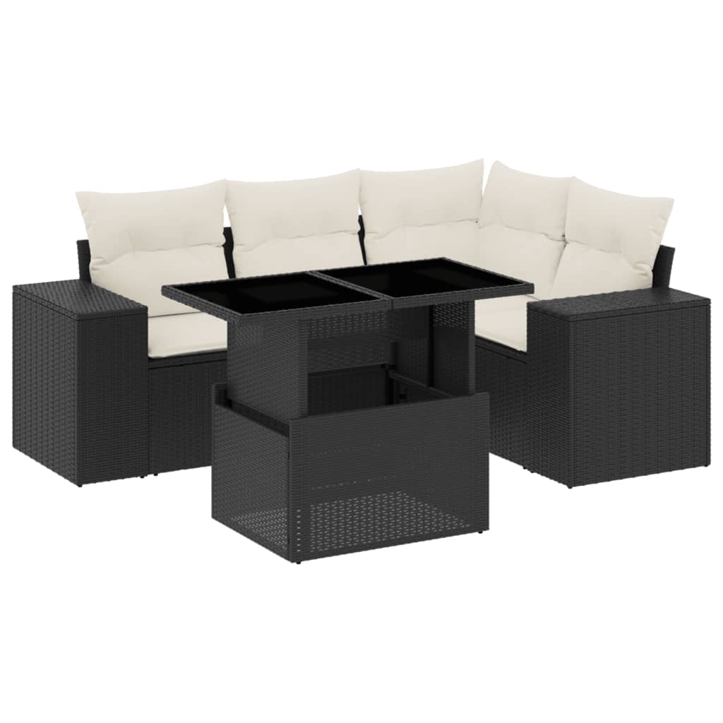Set mobilier de grădină cu perne, 5 piese, negru, poliratan GartenMobel Dekor