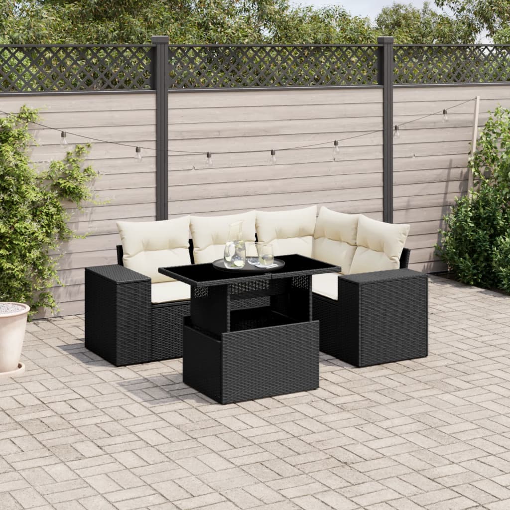 Set mobilier de grădină cu perne, 5 piese, negru, poliratan GartenMobel Dekor
