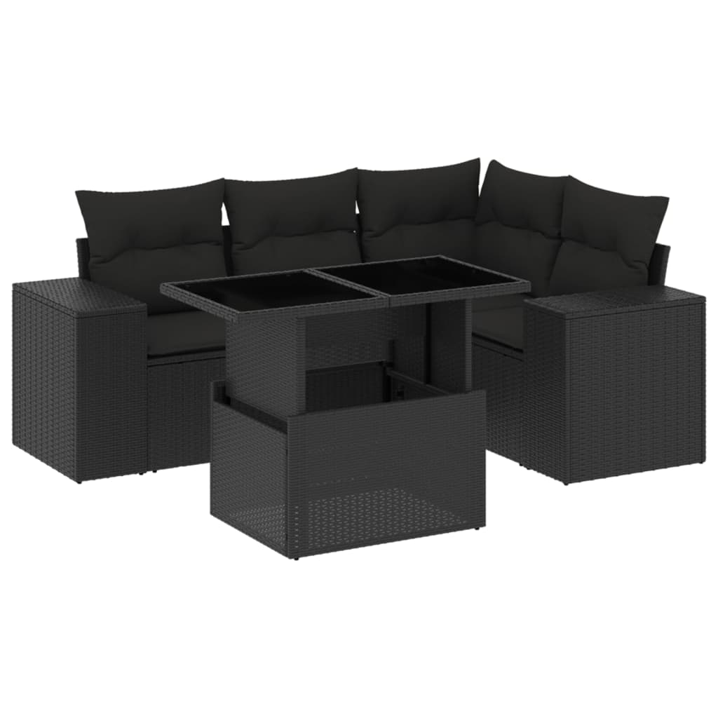 Set mobilier de grădină cu perne, 5 piese, negru, poliratan GartenMobel Dekor