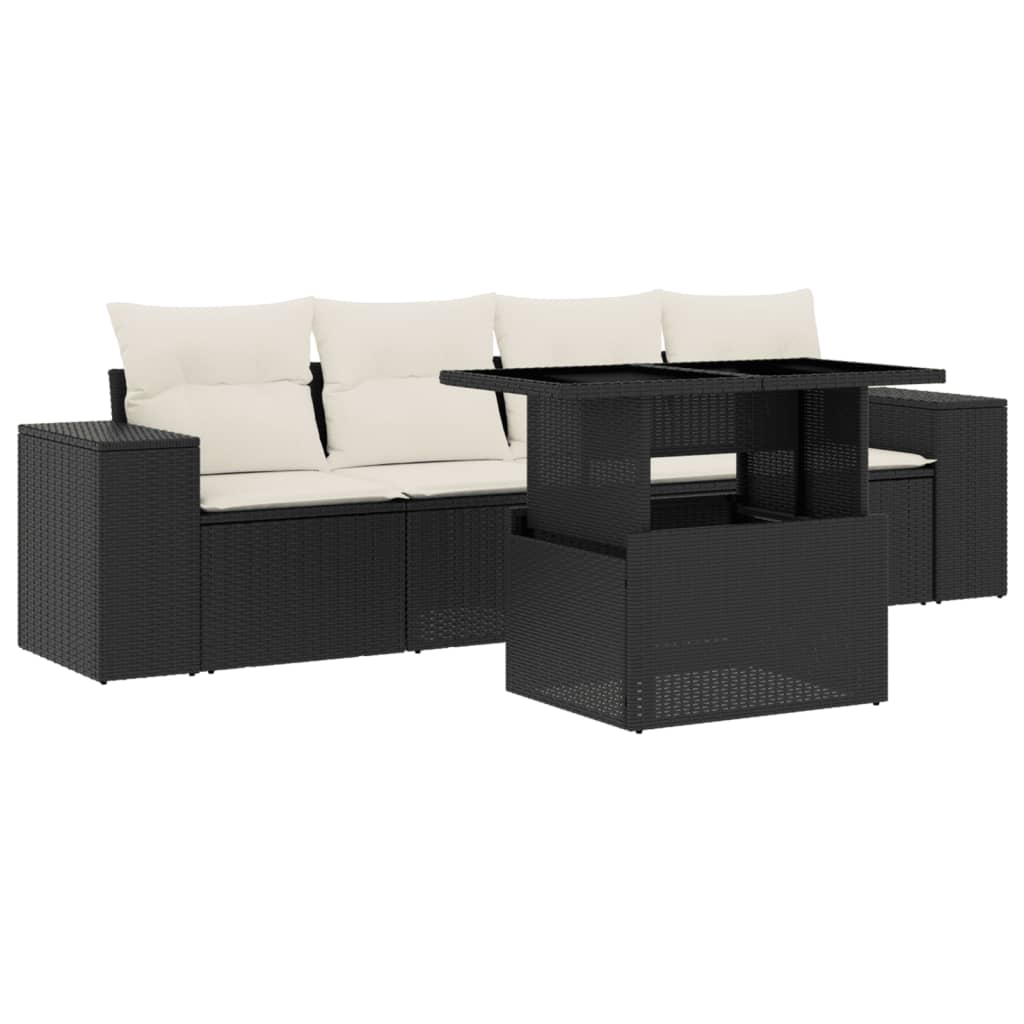 Set mobilier de grădină cu perne, 5 piese, negru, poliratan GartenMobel Dekor