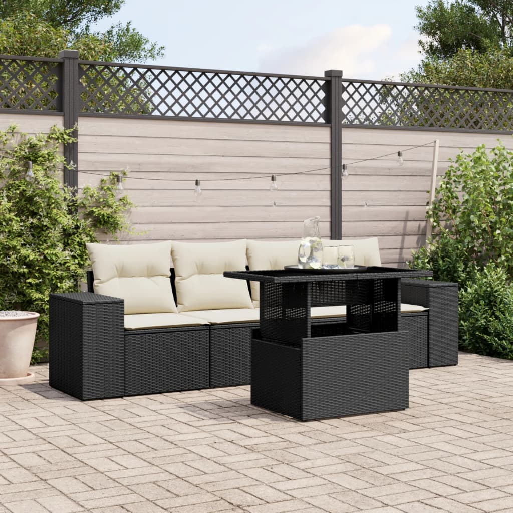 Set mobilier de grădină cu perne, 5 piese, negru, poliratan GartenMobel Dekor