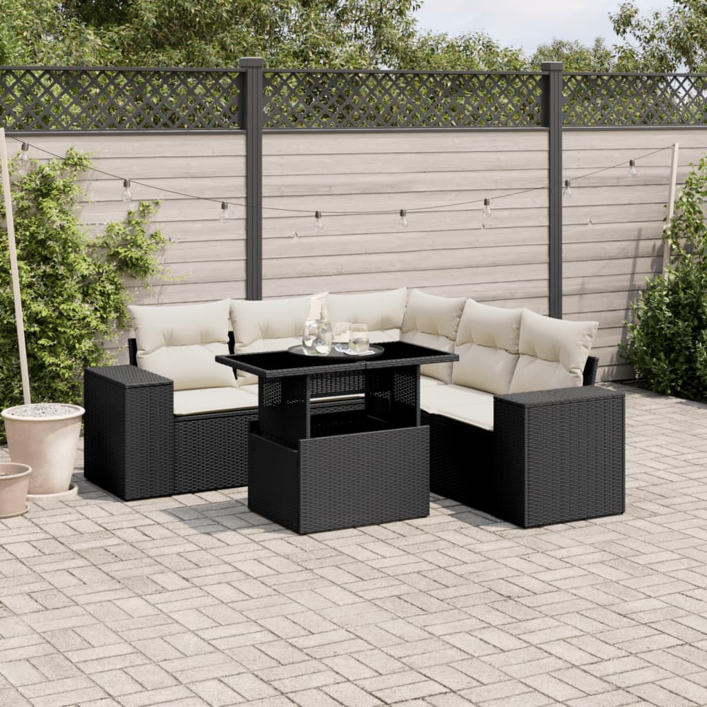 Set mobilier de grădină cu perne, 6 piese, negru, poliratan GartenMobel Dekor
