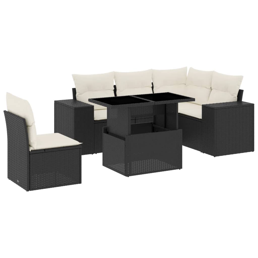 Set mobilier de grădină cu perne, 6 piese, negru, poliratan GartenMobel Dekor