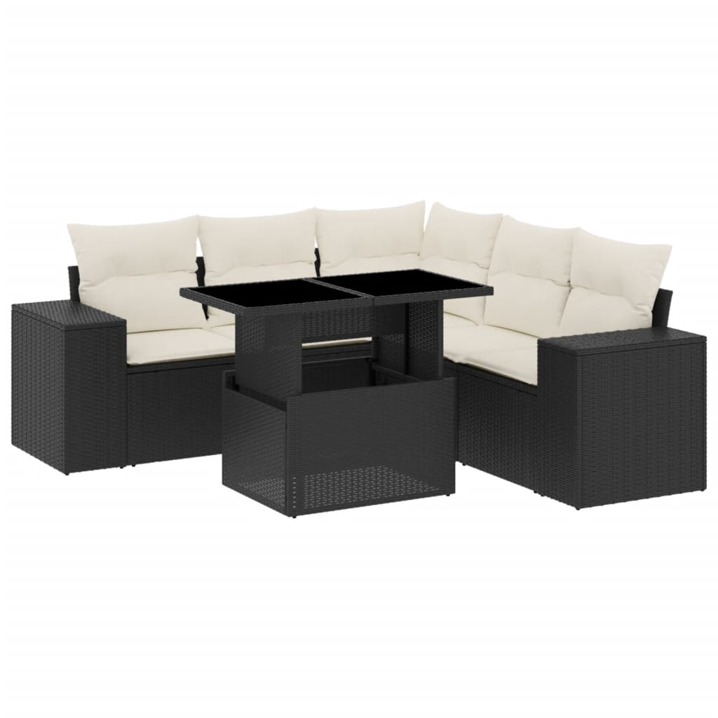Set mobilier de grădină cu perne, 6 piese, negru, poliratan GartenMobel Dekor