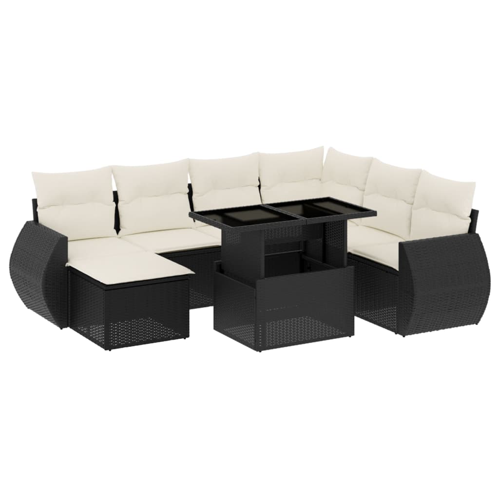 Set mobilier de grădină cu perne, 8 piese, negru, poliratan GartenMobel Dekor