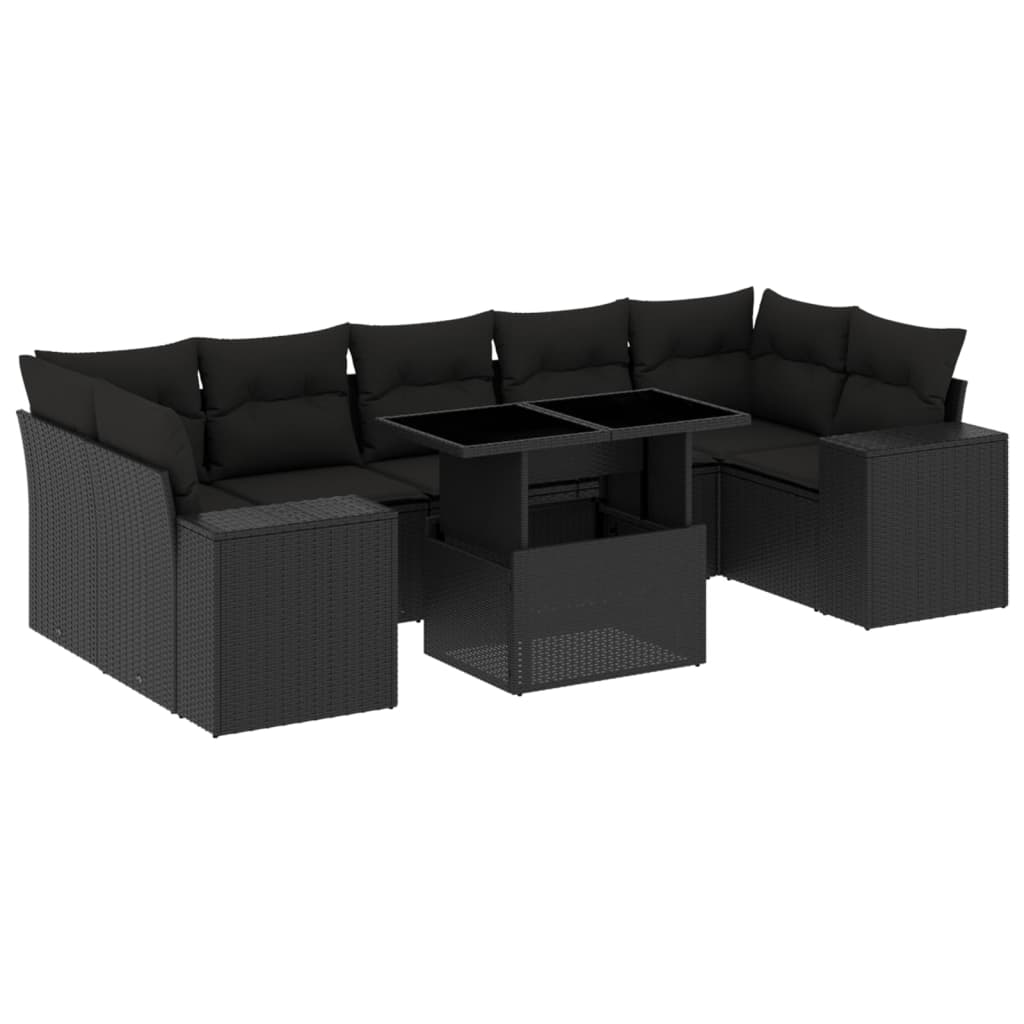 Set mobilier de grădină cu perne, 8 piese, negru, poliratan GartenMobel Dekor