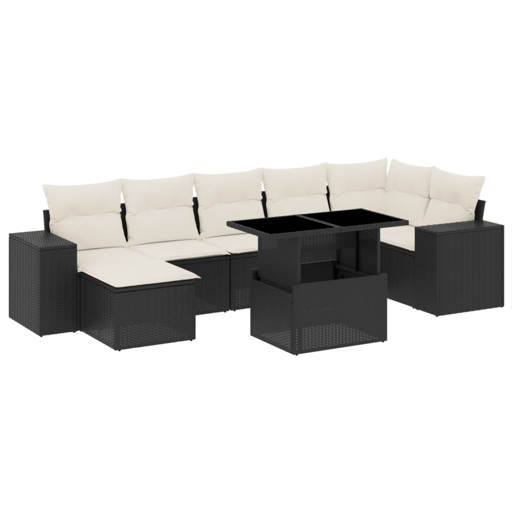 Set mobilier de grădină cu perne, 8 piese, negru, poliratan GartenMobel Dekor