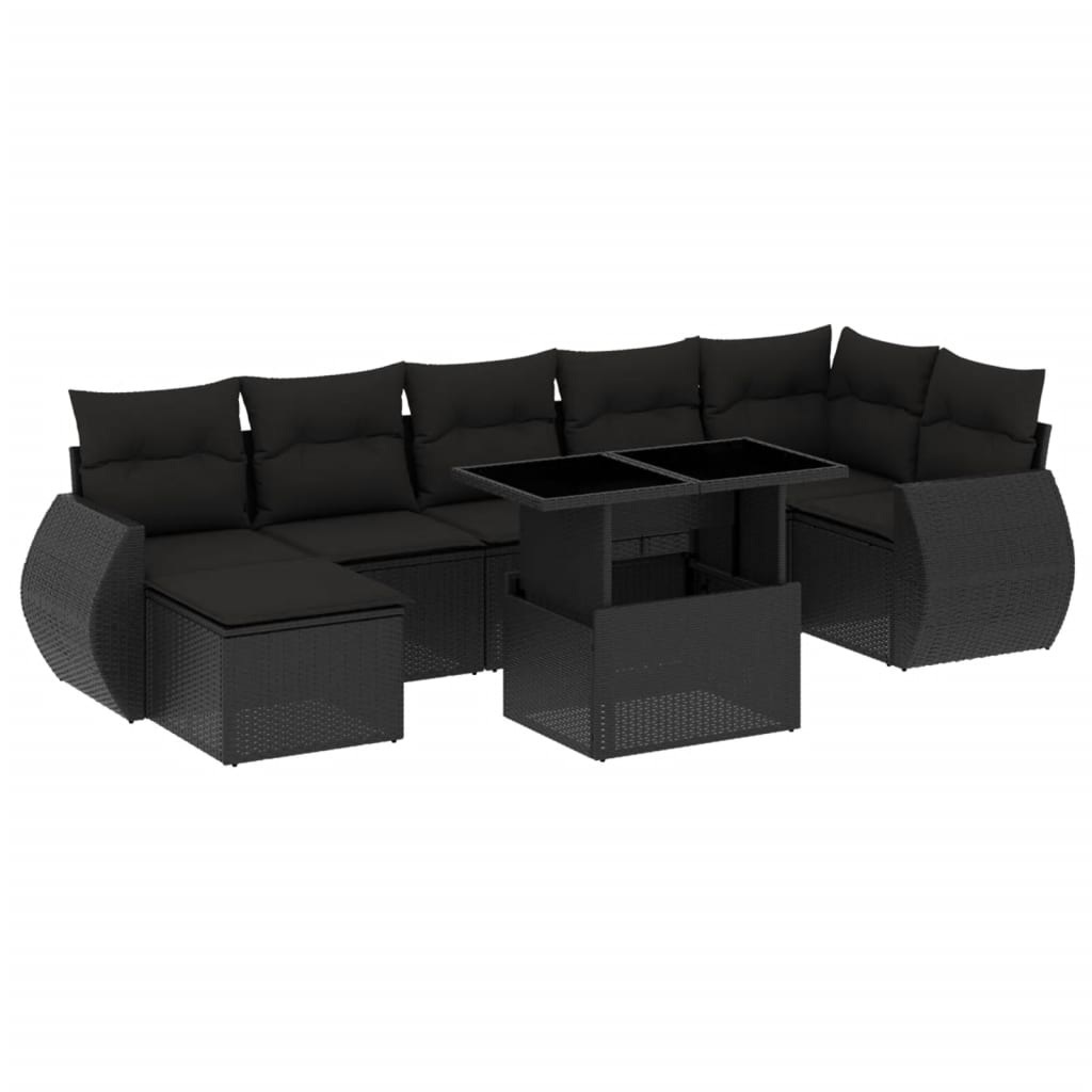 Set mobilier de grădină cu perne, 8 piese, negru, poliratan GartenMobel Dekor