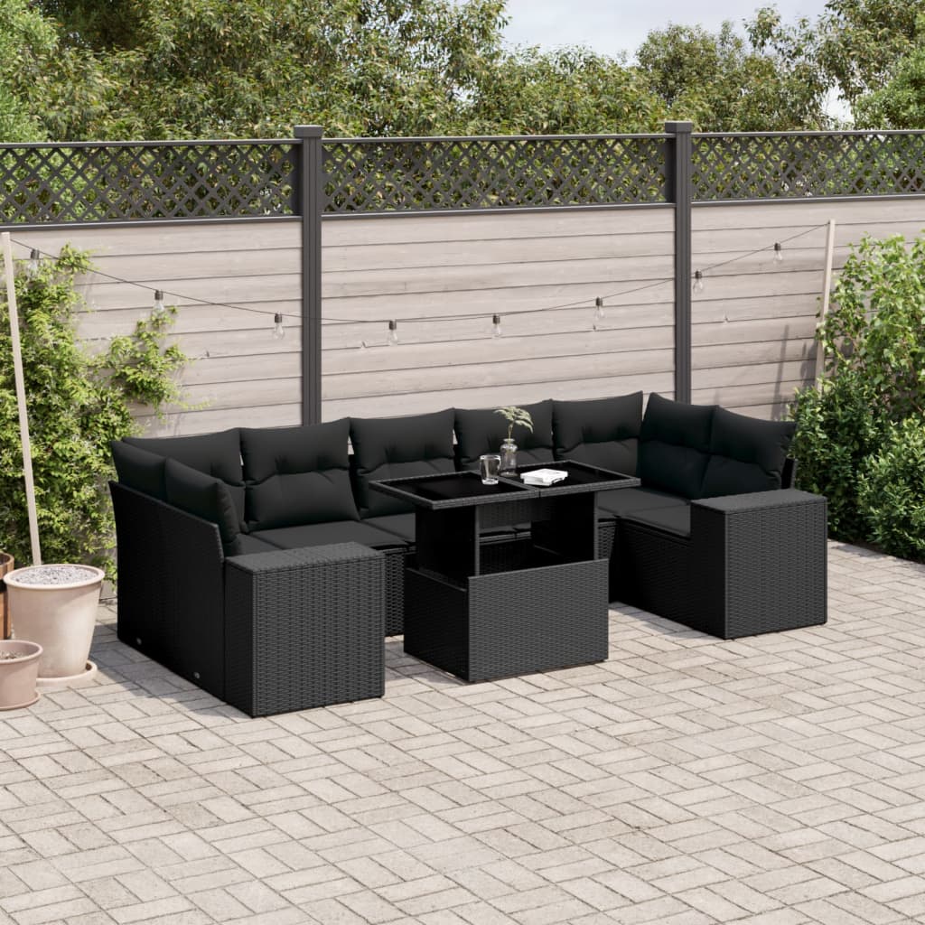 Set mobilier de grădină cu perne, 8 piese, negru, poliratan GartenMobel Dekor