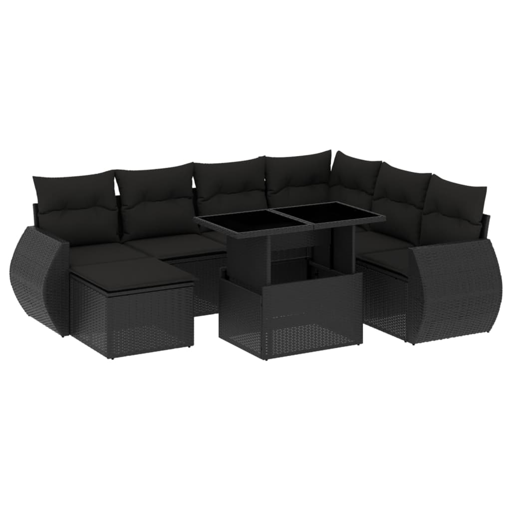 Set mobilier de grădină cu perne, 8 piese, negru, poliratan GartenMobel Dekor