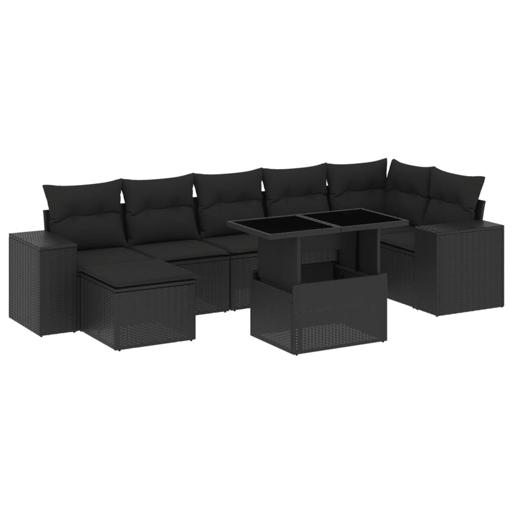 Set mobilier de grădină cu perne, 8 piese, negru, poliratan GartenMobel Dekor