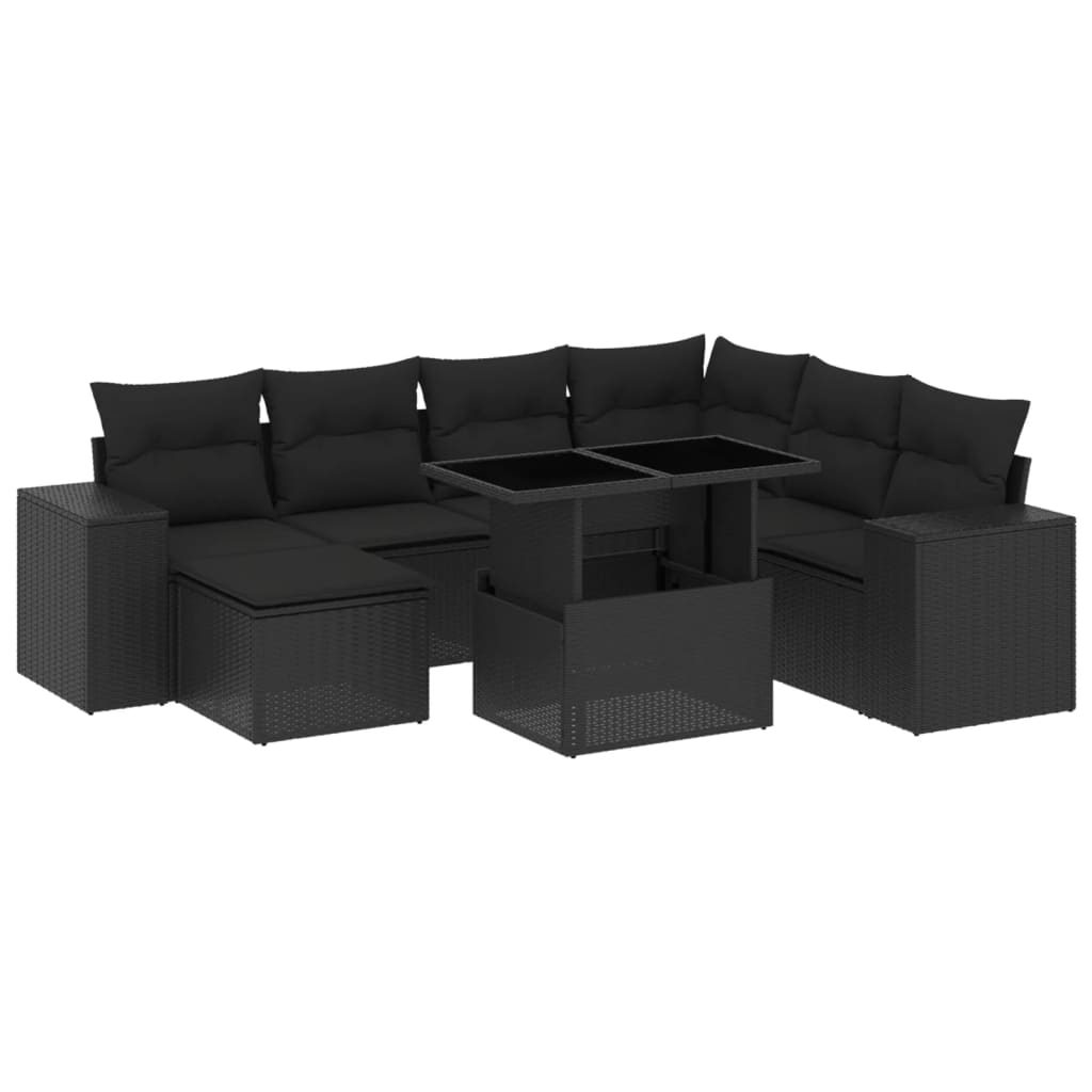 Set mobilier de grădină cu perne, 8 piese, negru, poliratan GartenMobel Dekor
