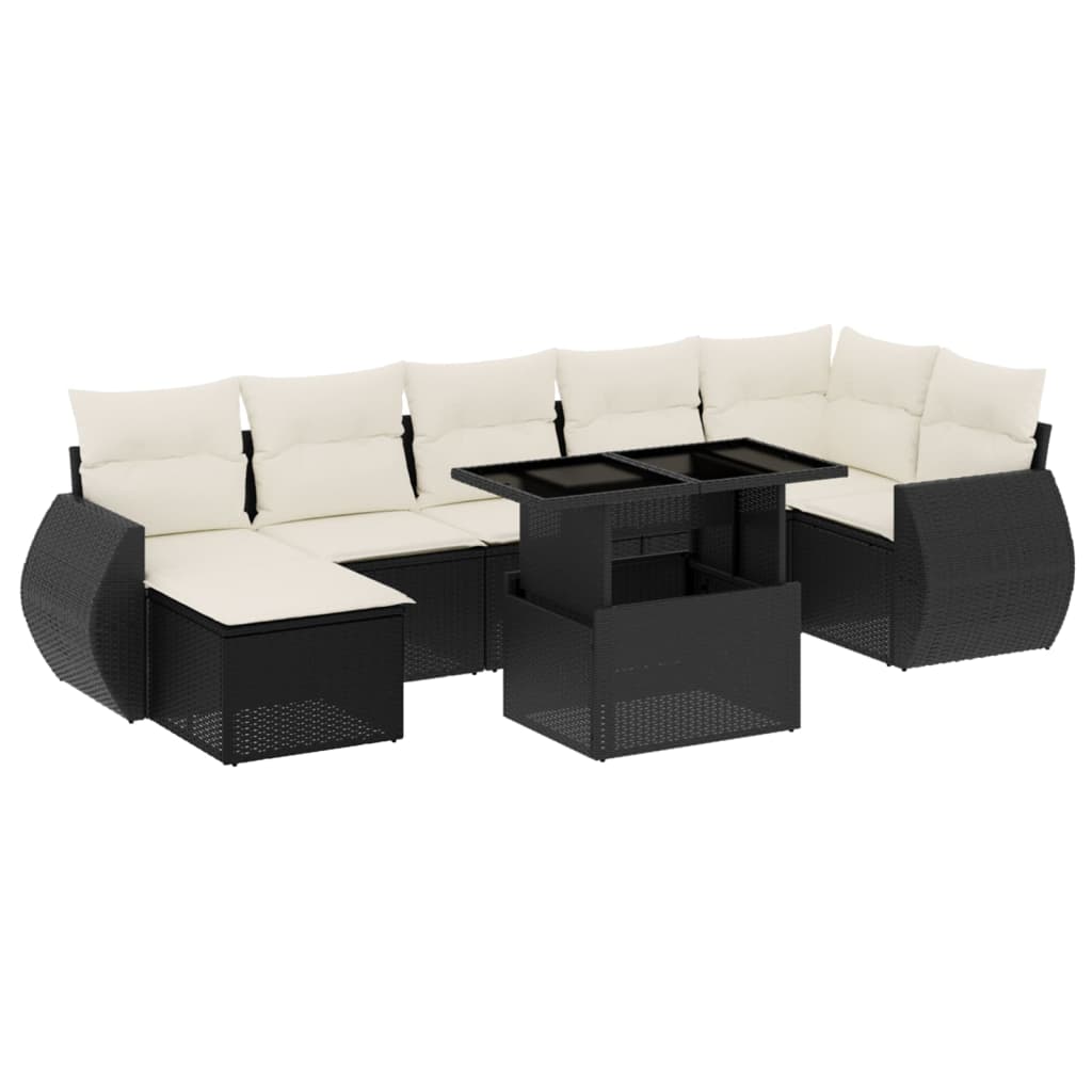 Set mobilier de grădină cu perne, 8 piese, negru, poliratan GartenMobel Dekor