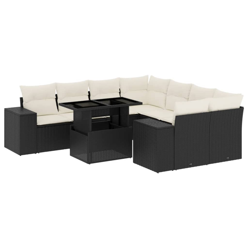 Set mobilier de grădină cu perne, 9 piese, negru, poliratan GartenMobel Dekor