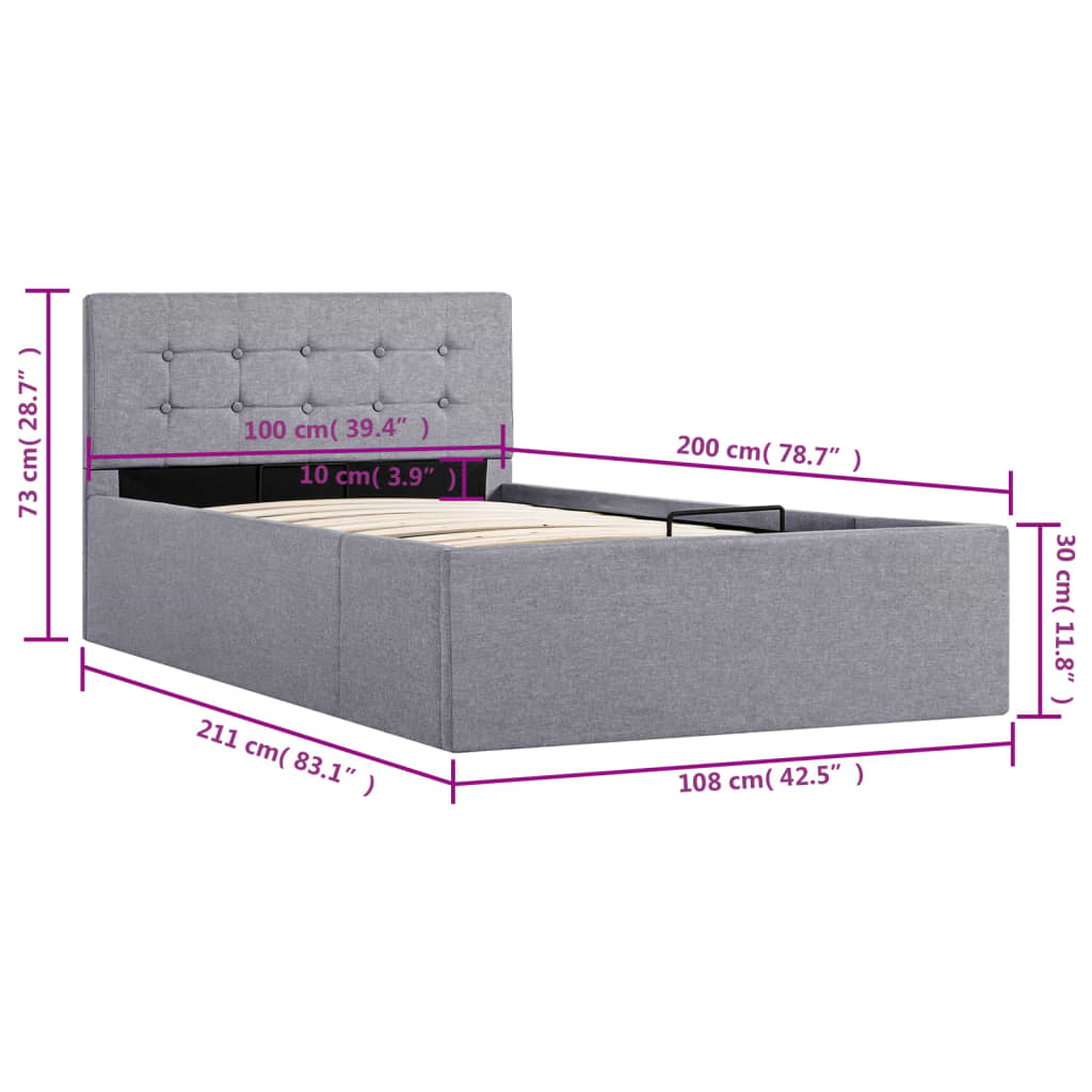 Cadru pat hidraulic cu ladă, gri deschis, 100 x 200 cm, textil  GartenMobel Dekor