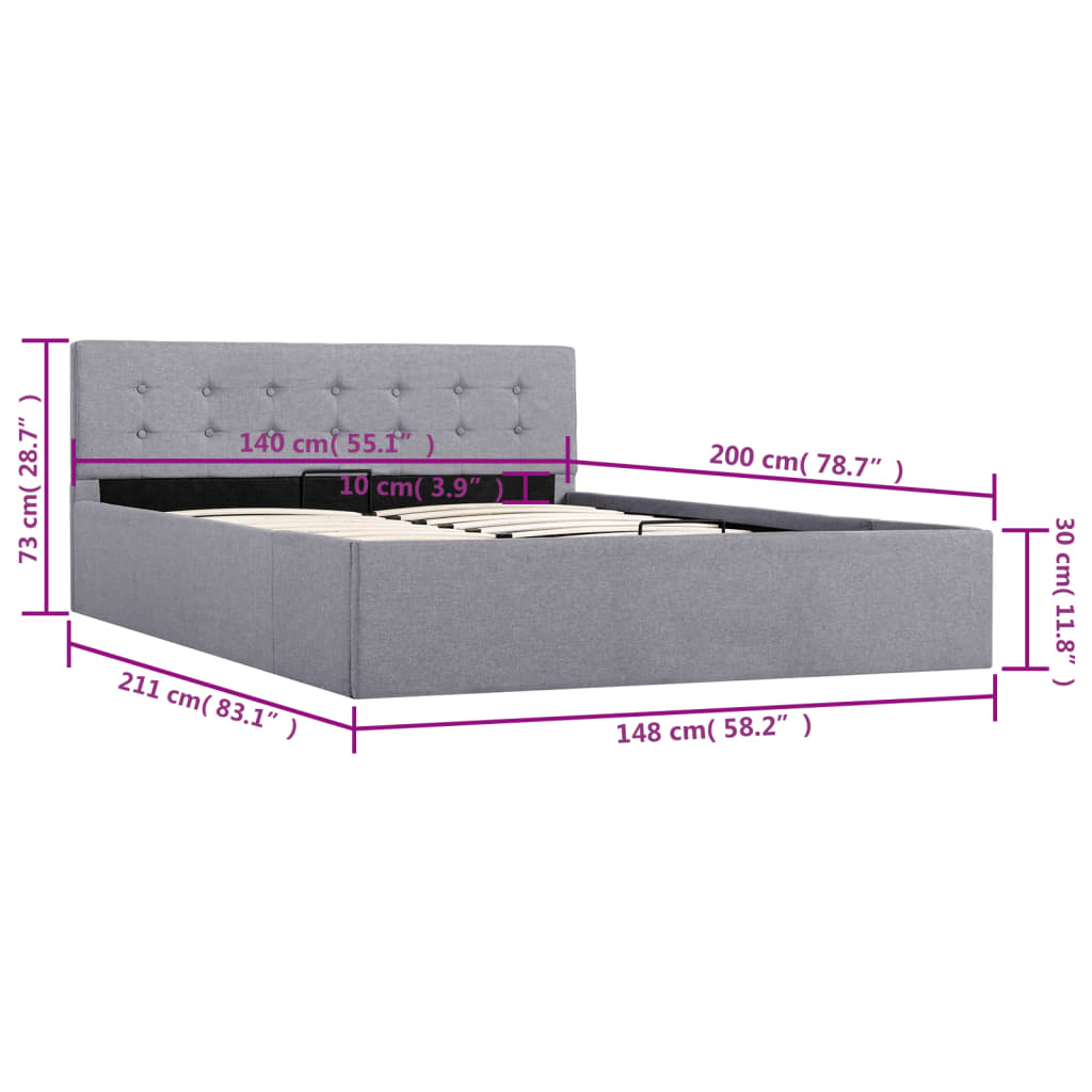 Cadru pat hidraulic depozitare gri deschis 140x200cm textil  GartenMobel Dekor