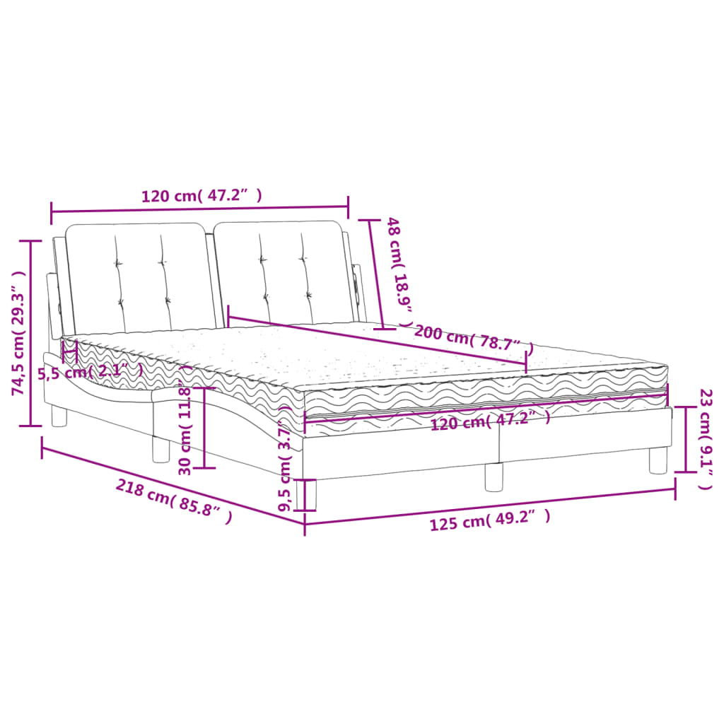 Pat cu saltea, alb, 120x200 cm, piele ecologică GartenMobel Dekor