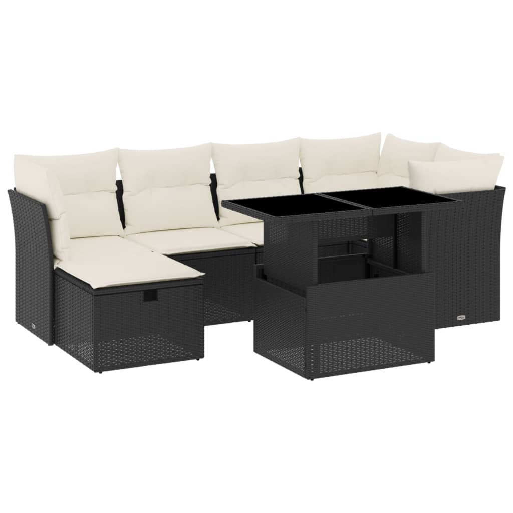Set canapele de grădină cu perne, 7 piese, negru, poliratan GartenMobel Dekor