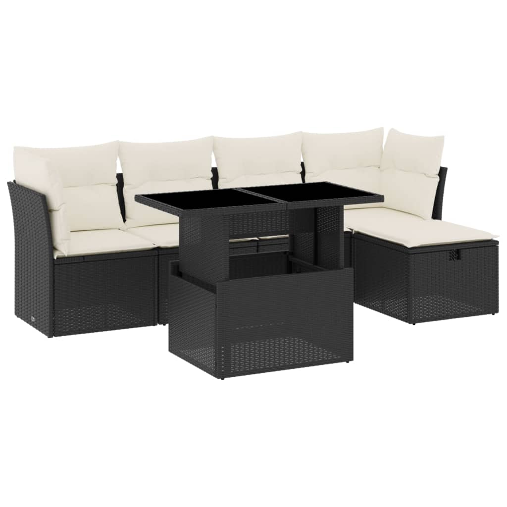 Set mobilier de grădină cu perne, 6 piese, negru, poliratan GartenMobel Dekor