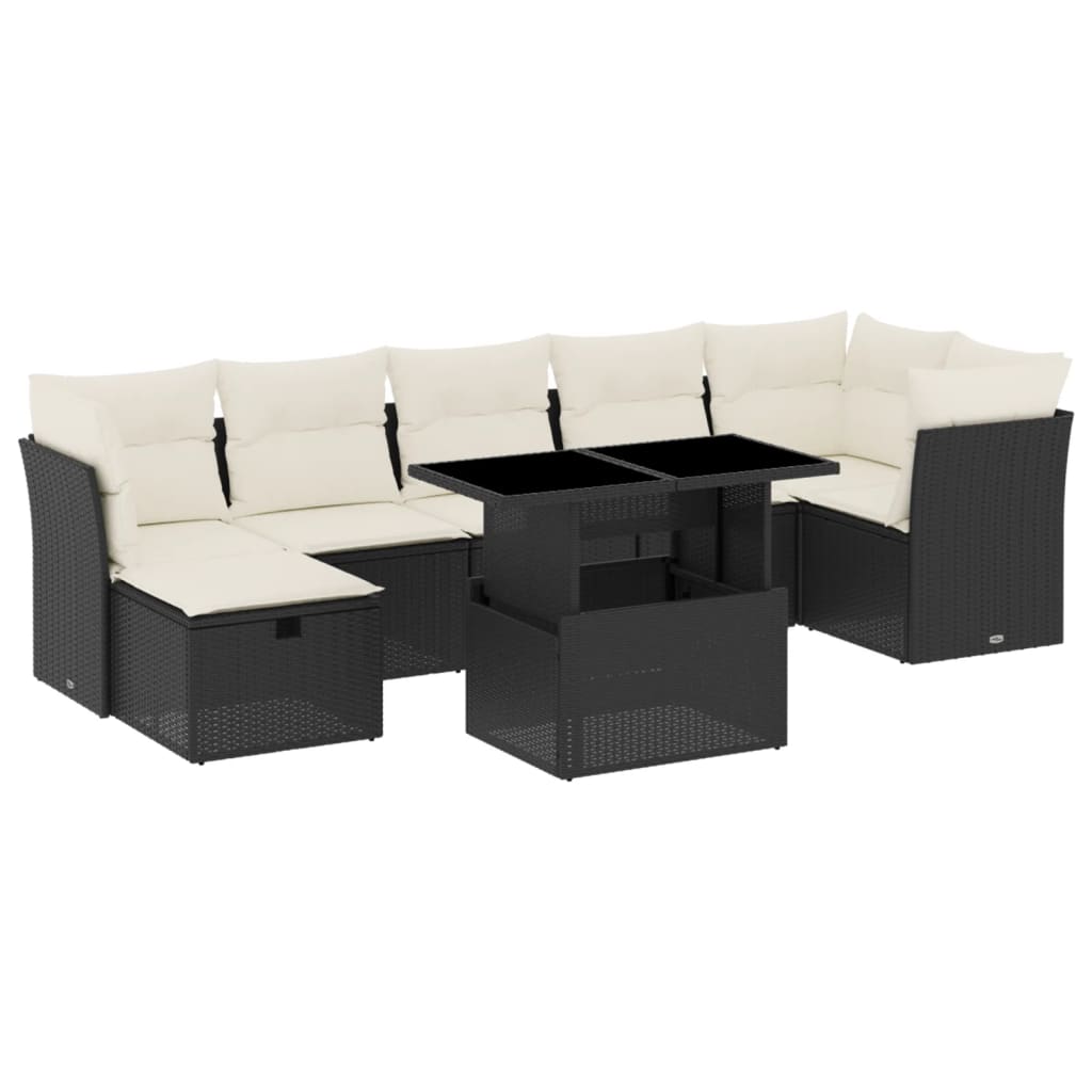 Set mobilier de grădină cu perne, 8 piese, negru, poliratan GartenMobel Dekor