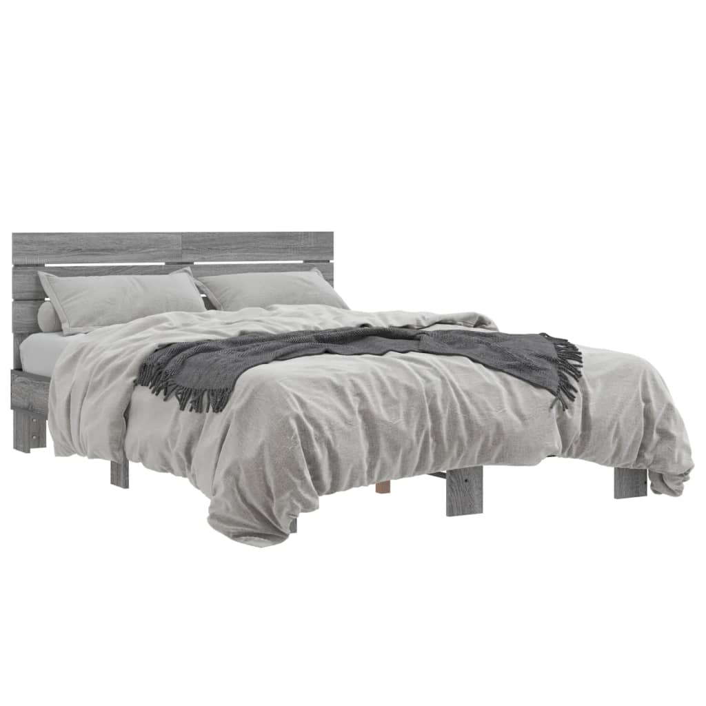 Cadru de pat, gri sonoma, 135x190 cm, lemn prelucrat și metal GartenMobel Dekor