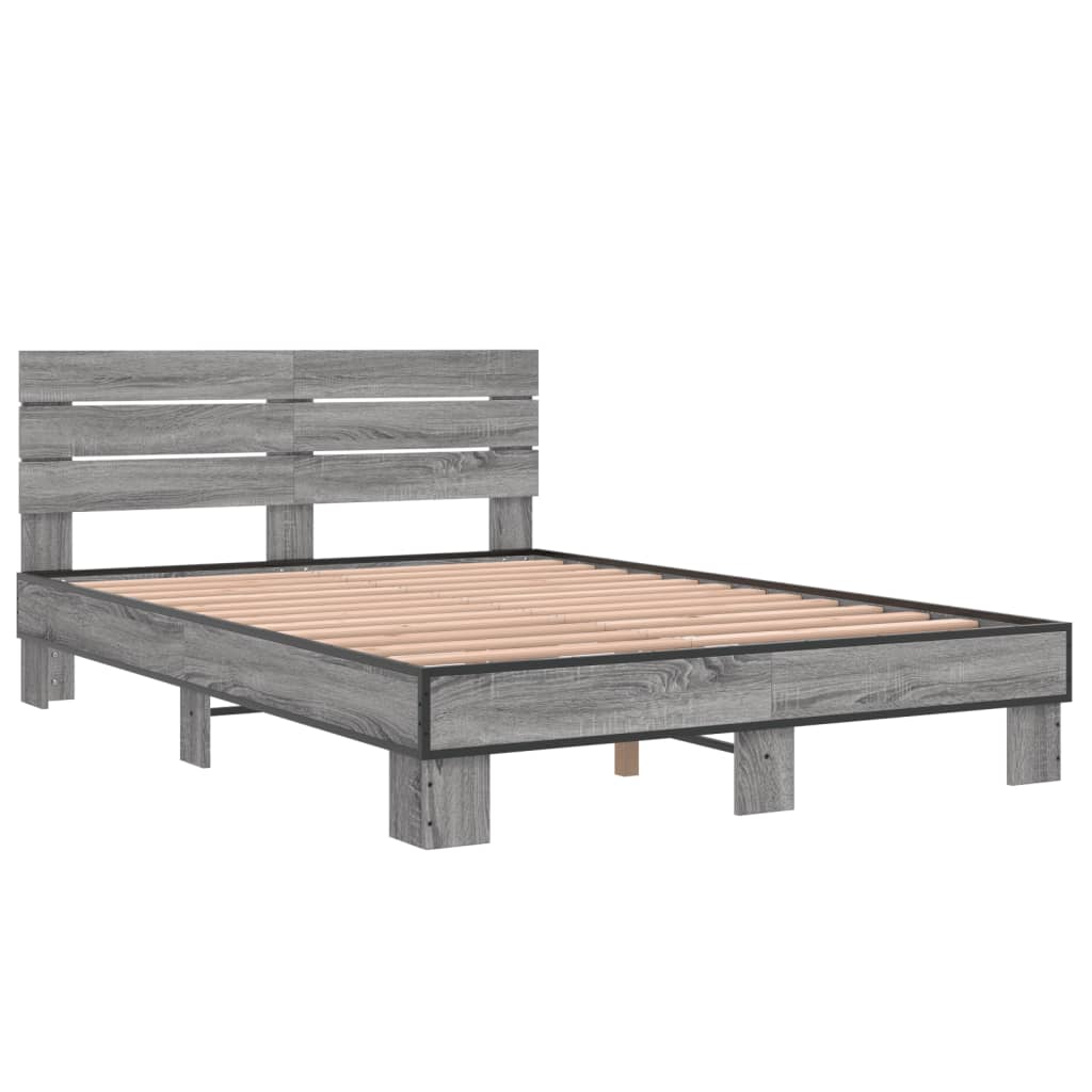 Cadru de pat, gri sonoma, 135x190 cm, lemn prelucrat și metal GartenMobel Dekor