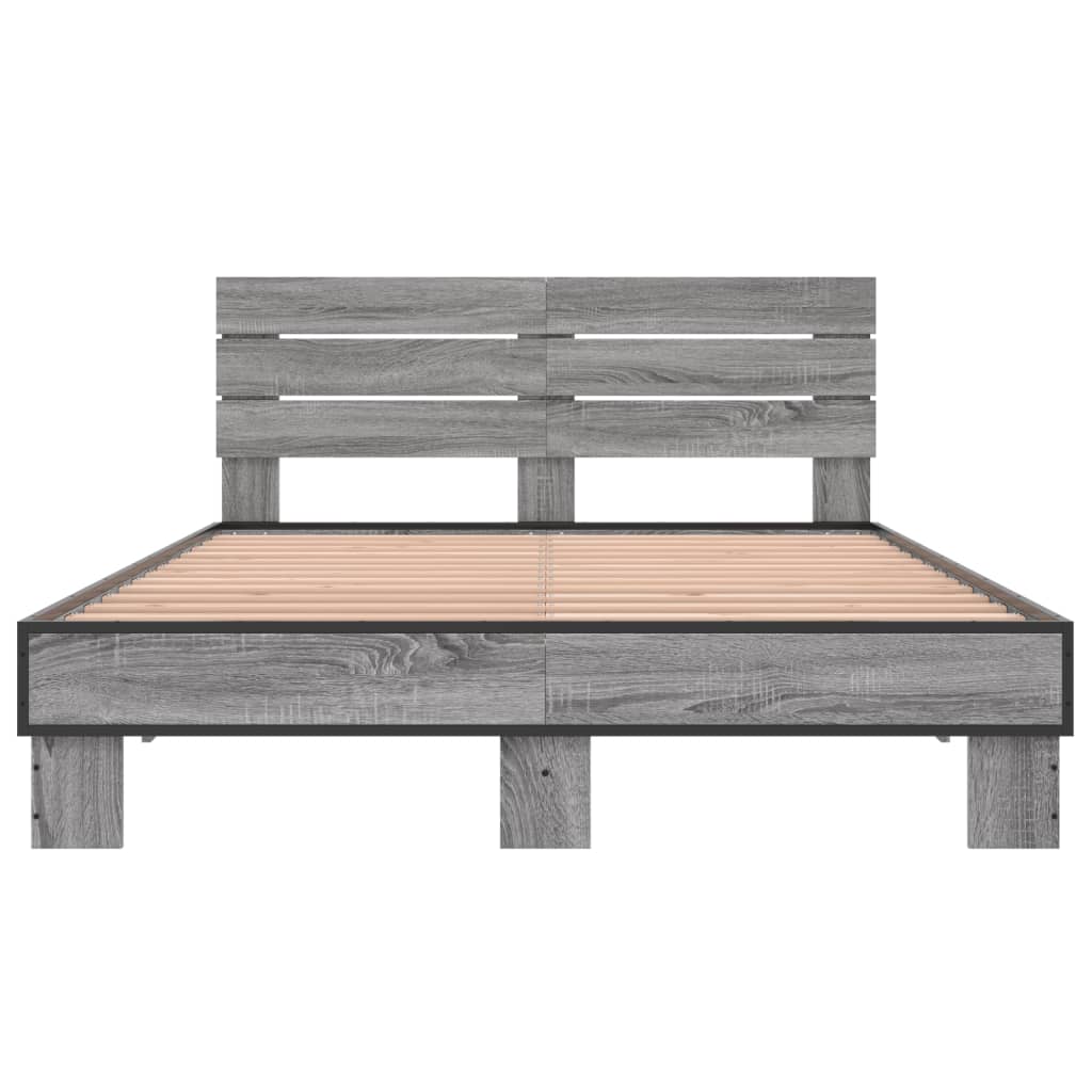 Cadru de pat, gri sonoma, 140x190 cm, lemn prelucrat și metal GartenMobel Dekor