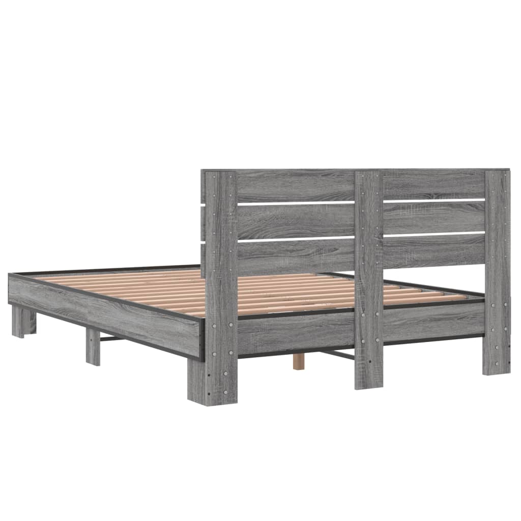 Cadru de pat, gri sonoma, 140x190 cm, lemn prelucrat și metal GartenMobel Dekor