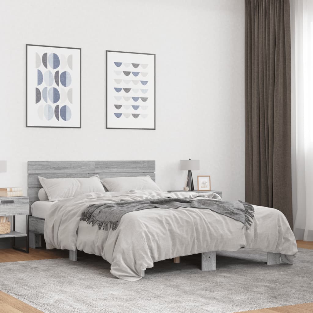 Cadru de pat, gri sonoma, 140x200 cm, lemn prelucrat și metal GartenMobel Dekor
