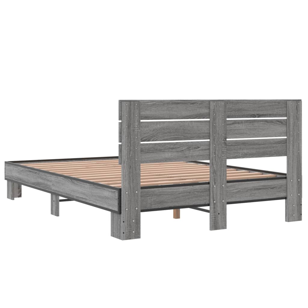 Cadru de pat, gri sonoma, 140x200 cm, lemn prelucrat și metal GartenMobel Dekor