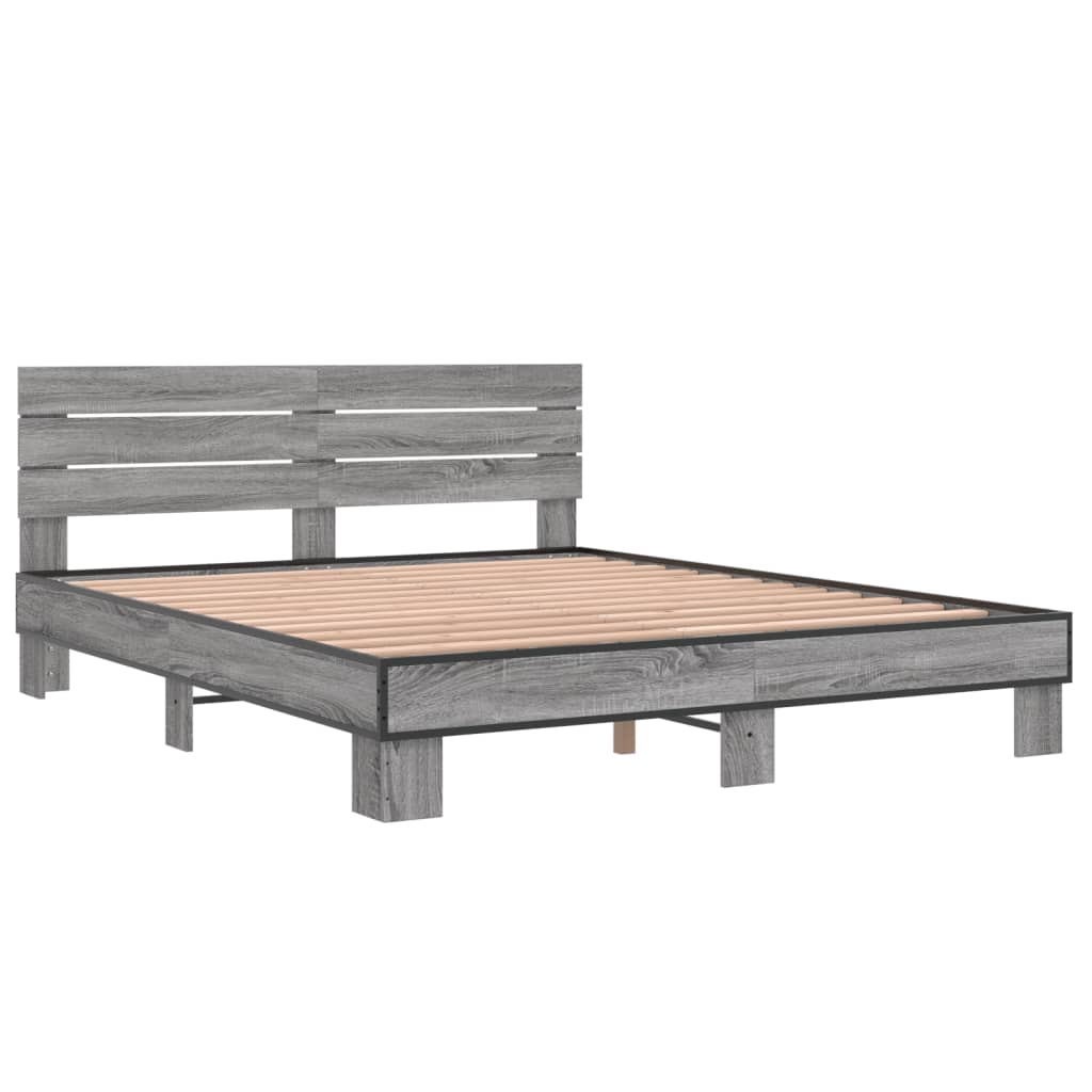 Cadru de pat, gri sonoma, 150x200 cm, lemn prelucrat și metal GartenMobel Dekor