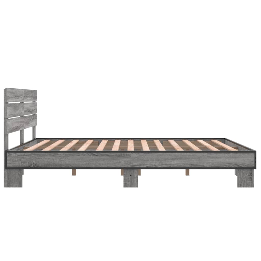 Cadru de pat, gri sonoma, 150x200 cm, lemn prelucrat și metal GartenMobel Dekor