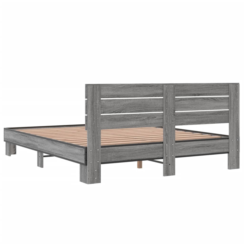 Cadru de pat, gri sonoma, 150x200 cm, lemn prelucrat și metal GartenMobel Dekor