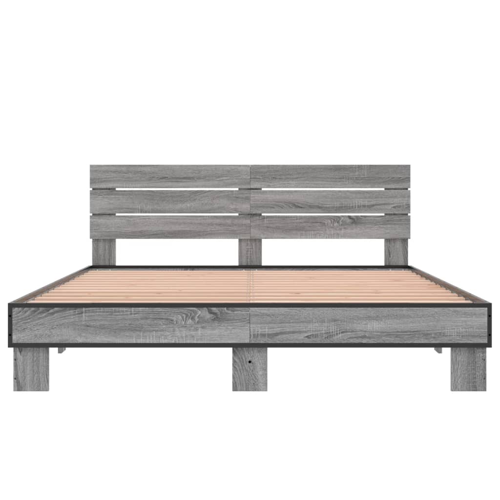 Cadru de pat, gri sonoma, 150x200 cm, lemn prelucrat și metal GartenMobel Dekor