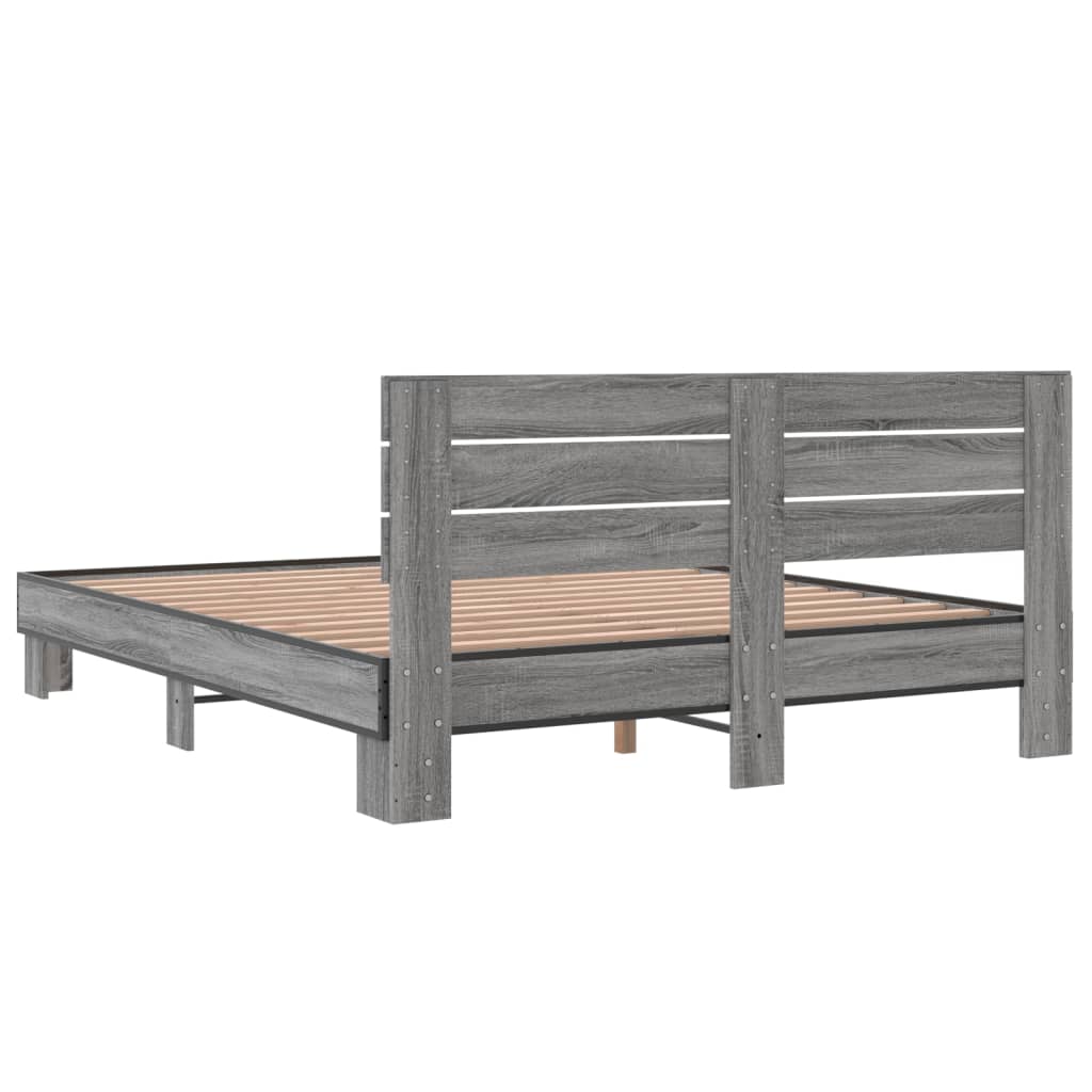 Cadru de pat, gri sonoma, 160x200 cm, lemn prelucrat și metal GartenMobel Dekor