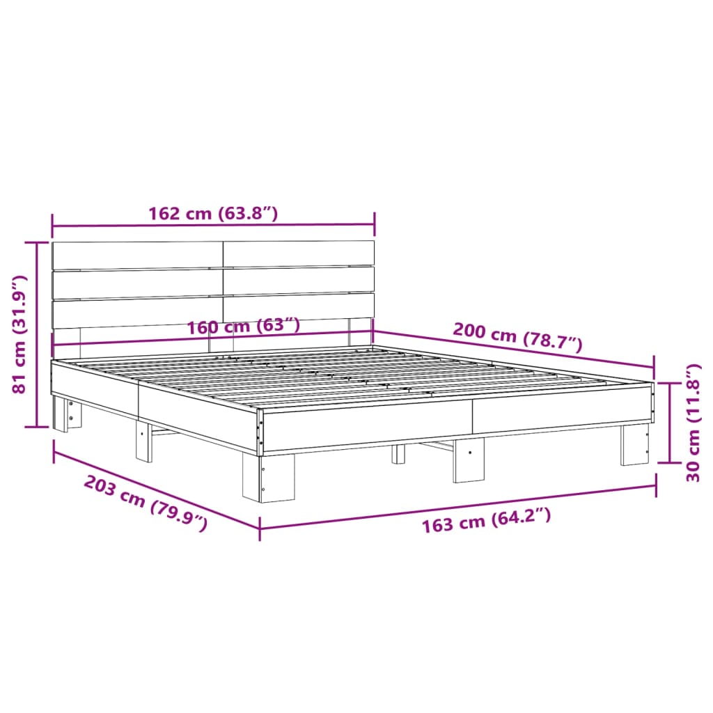 Cadru de pat, gri sonoma, 160x200 cm, lemn prelucrat și metal GartenMobel Dekor