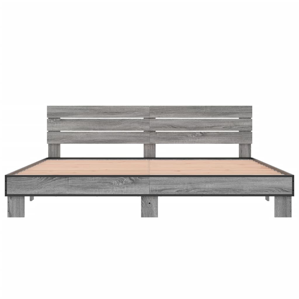 Cadru de pat, gri sonoma, 200x200 cm, lemn prelucrat și metal GartenMobel Dekor