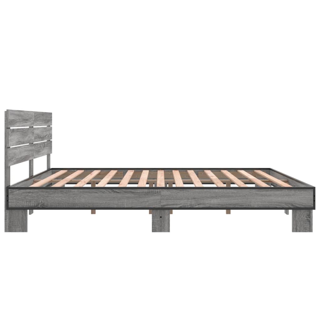 Cadru de pat, gri sonoma, 200x200 cm, lemn prelucrat și metal GartenMobel Dekor