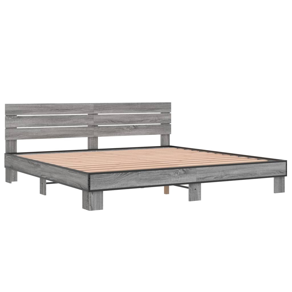 Cadru de pat, gri sonoma, 200x200 cm, lemn prelucrat și metal GartenMobel Dekor