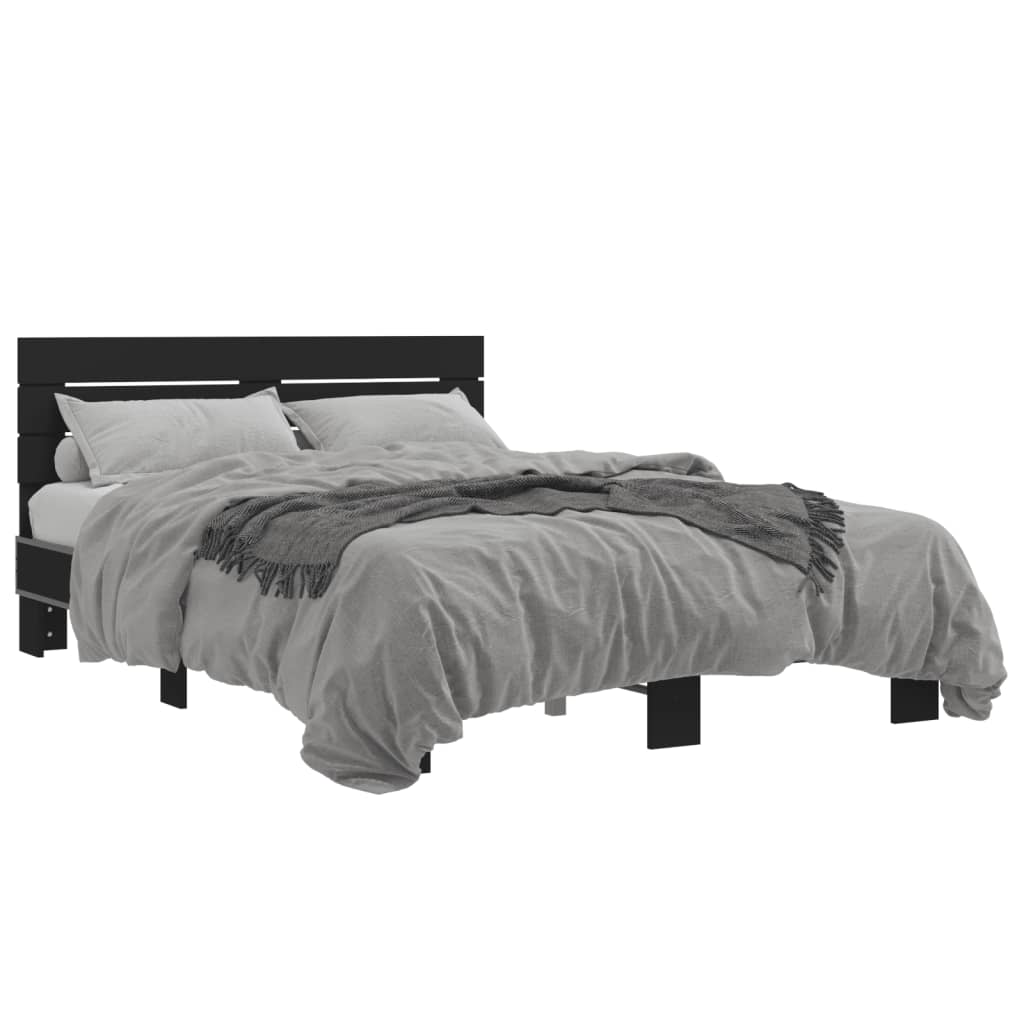 Cadru de pat, negru, 135x190 cm, lemn prelucrat și metal GartenMobel Dekor