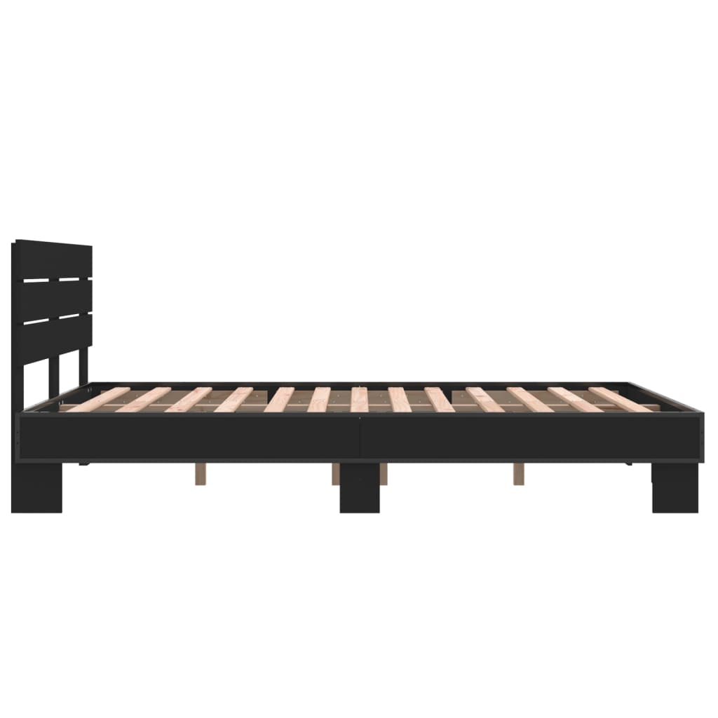 Cadru de pat, negru, 135x190 cm, lemn prelucrat și metal GartenMobel Dekor