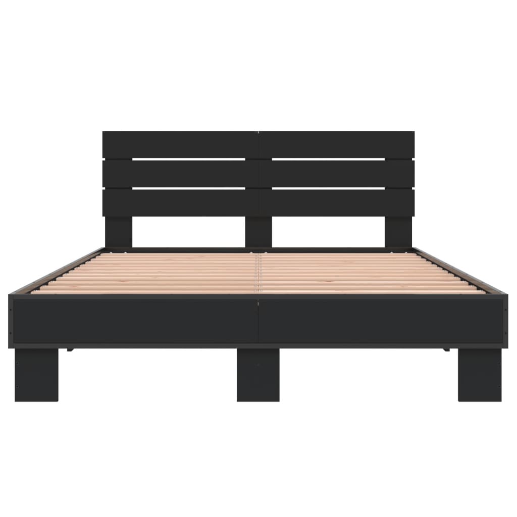 Cadru de pat, negru, 135x190 cm, lemn prelucrat și metal GartenMobel Dekor
