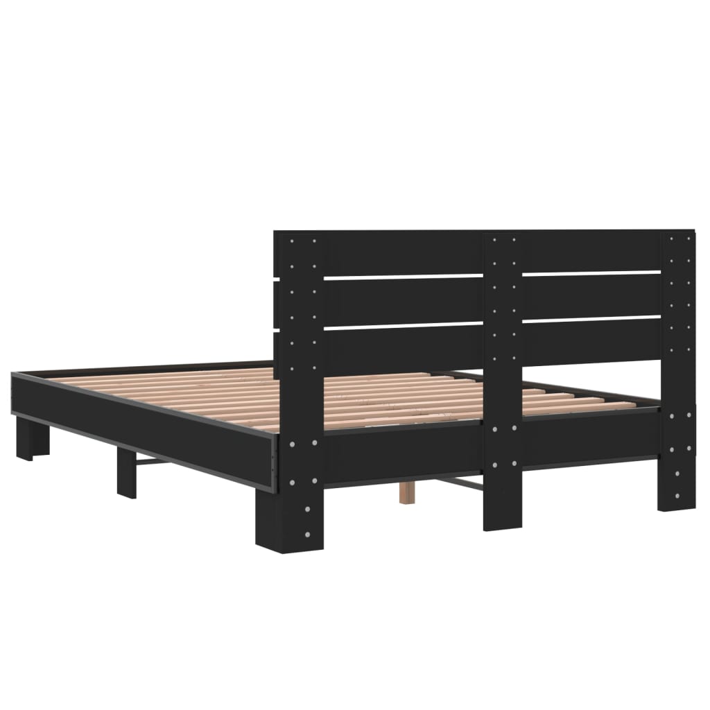 Cadru de pat, negru, 135x190 cm, lemn prelucrat și metal GartenMobel Dekor