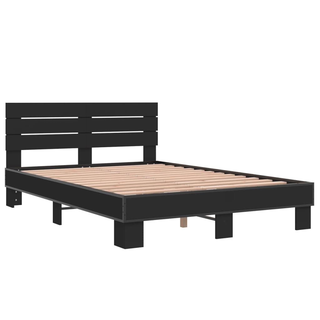 Cadru de pat, negru, 135x190 cm, lemn prelucrat și metal GartenMobel Dekor