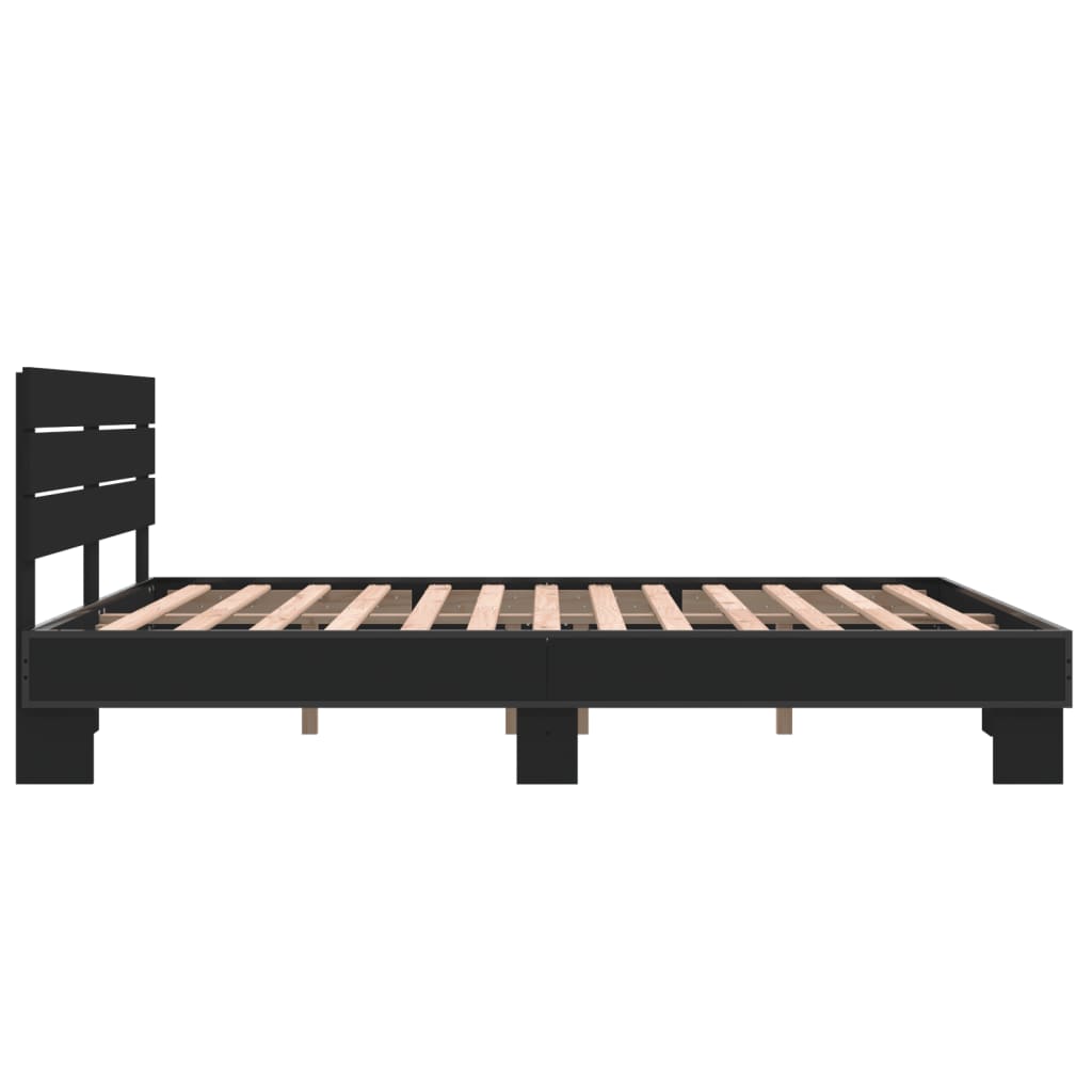 Cadru de pat, negru, 150x200 cm, lemn prelucrat și metal GartenMobel Dekor